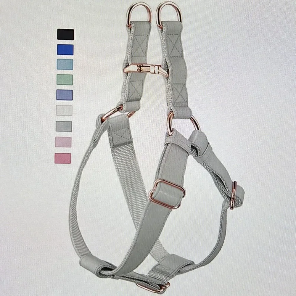 Soft Leather No Pull Dog Harness Gray/ Rose Gold Medium New!